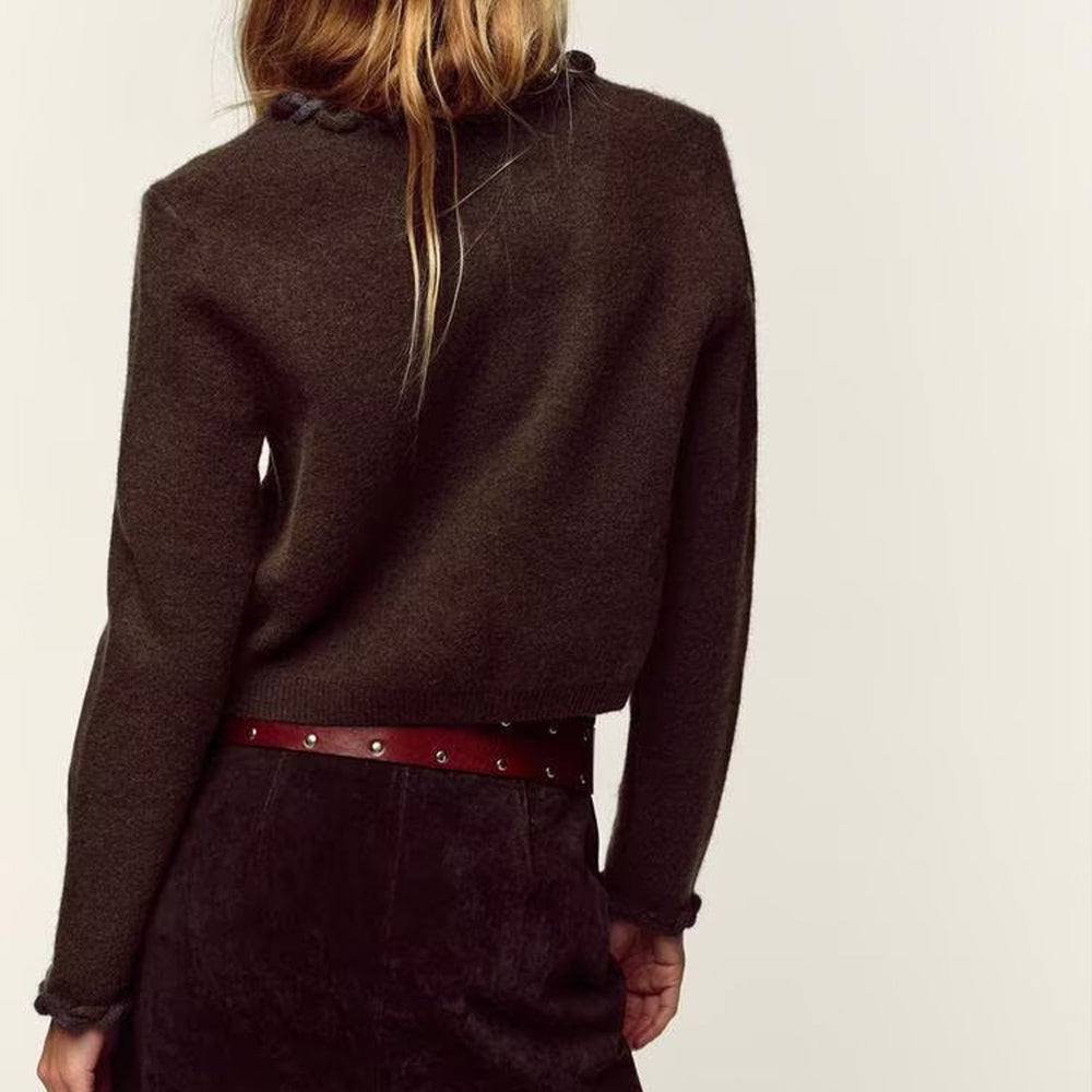 Women's new fashion interwoven decorative layer O Neck knitted Coat