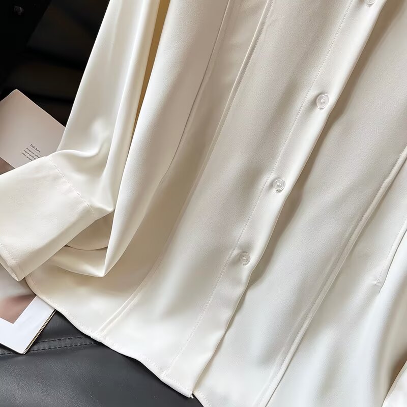 Women's 2025 new fashion slim fit lapel long sleeved shirt