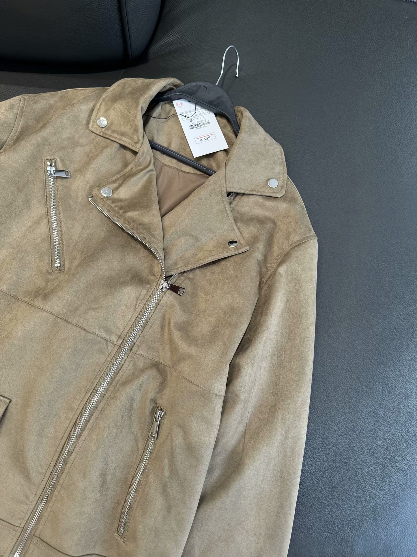 Women's New Fashion Suede Texture Effect Loose Lapel Long Sleeve Jacket Coat Retro Zipper Pocket Women's Coat Chic Top