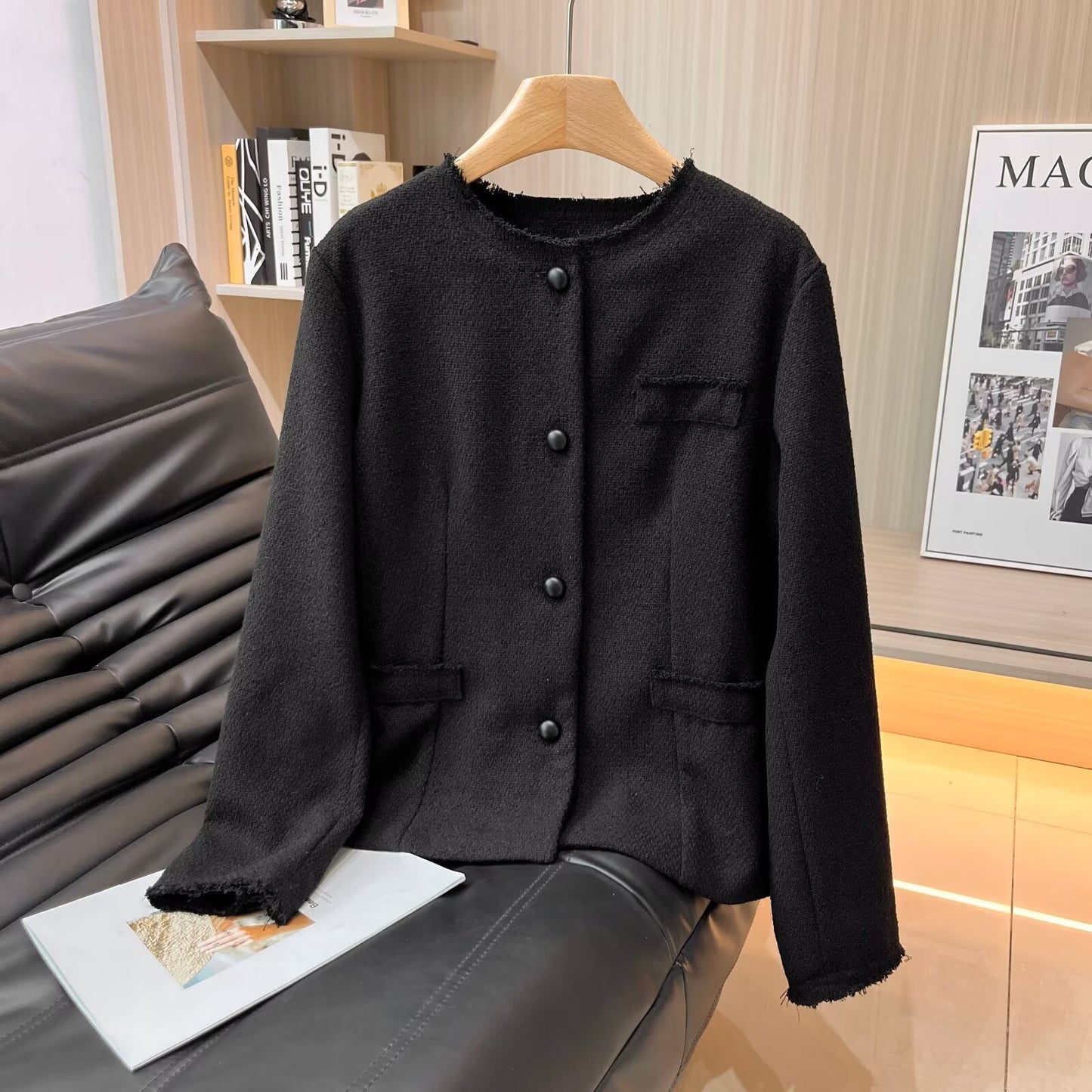 Women's new fashion short single breasted O Neck wool blend Coat