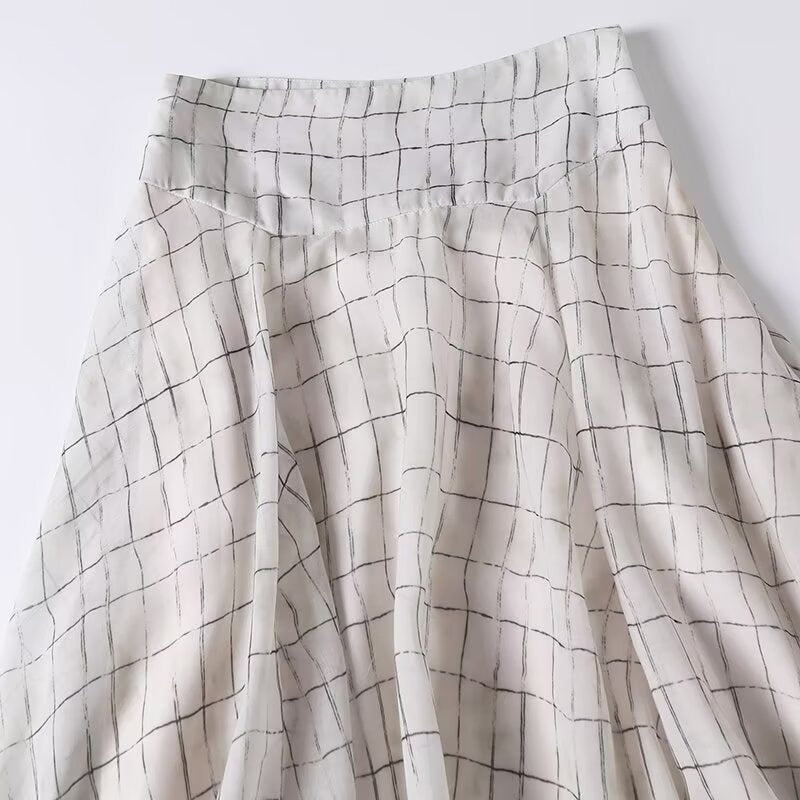 Women's new chic Fashion irregular hem plaid MIDI skirt