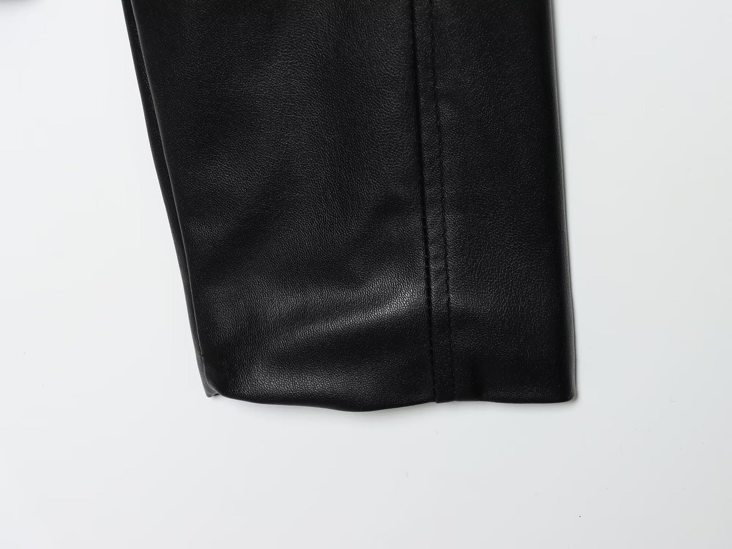 Women's new fashion with Belt black short Faux Leather windbreaker Coat