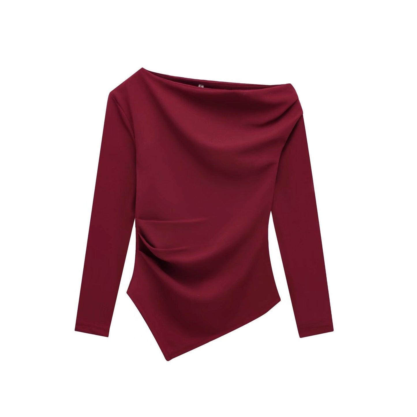 Women's New Fashion Casual Joker Asymmetric Velvet Top Retro Long Sleeve Slim Solid Color T-shirt Top.