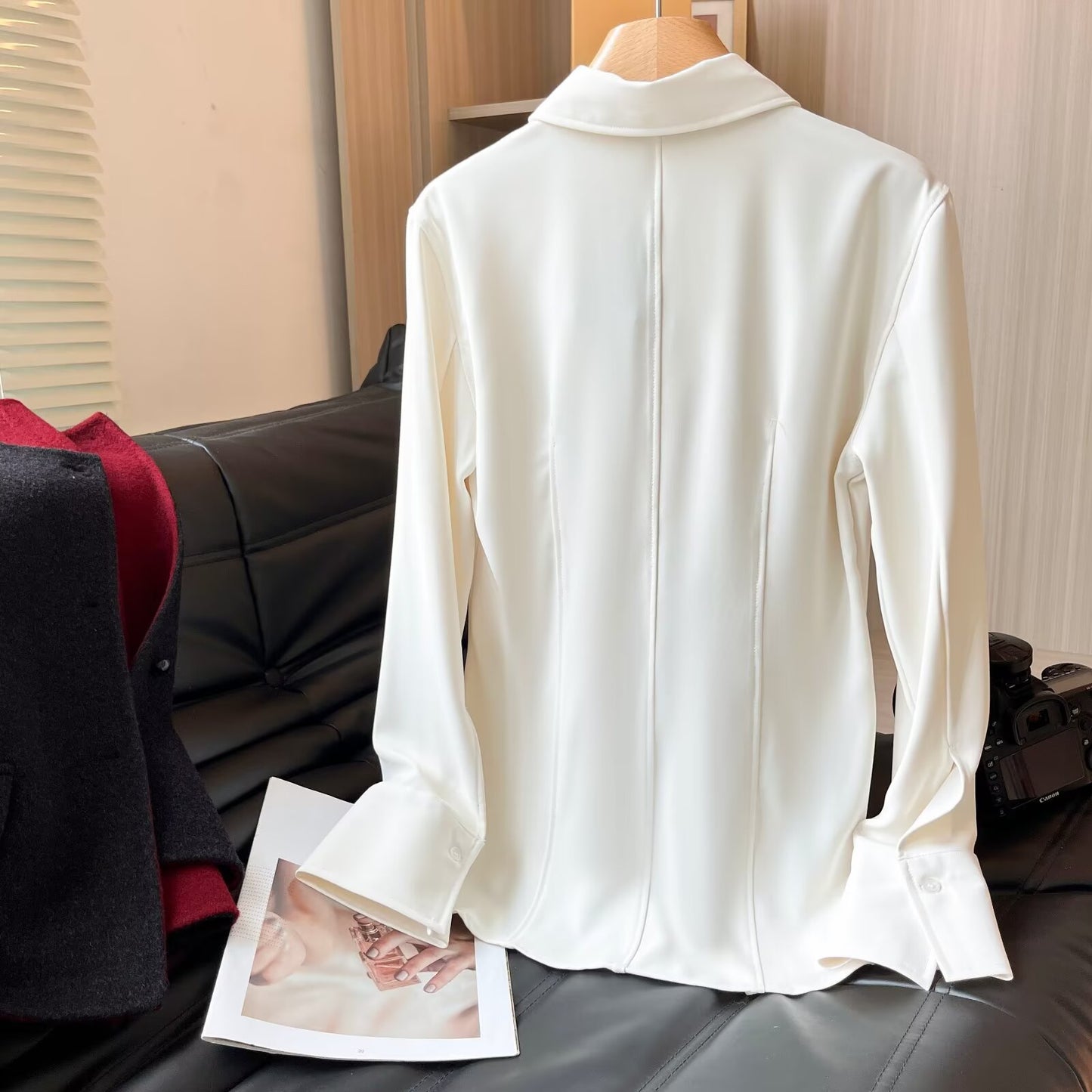 Women's 2025 new fashion slim fit lapel long sleeved shirt