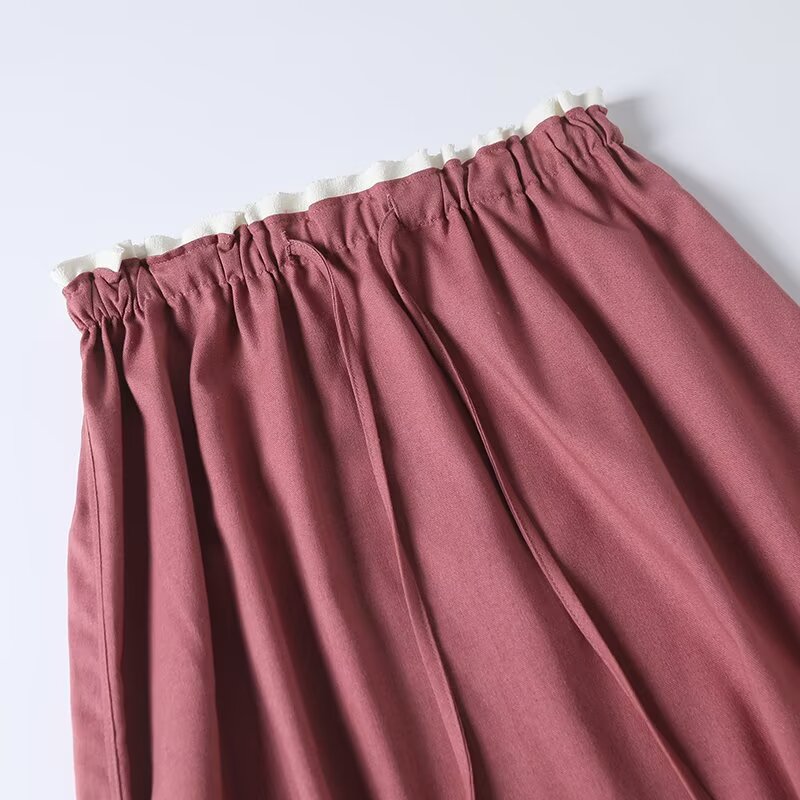 Women's Fashion Elastic Waist Drawstring Casual Color blocked Midi Skirt