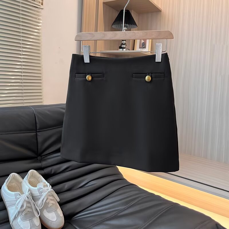 Women's new fashion black slim pleated A-line mini skirt