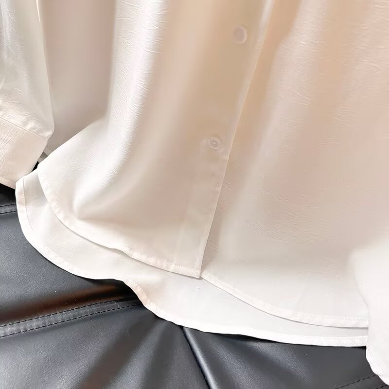 Women's New Fashion Long Sleeve draped Pleated Lapel Shirt