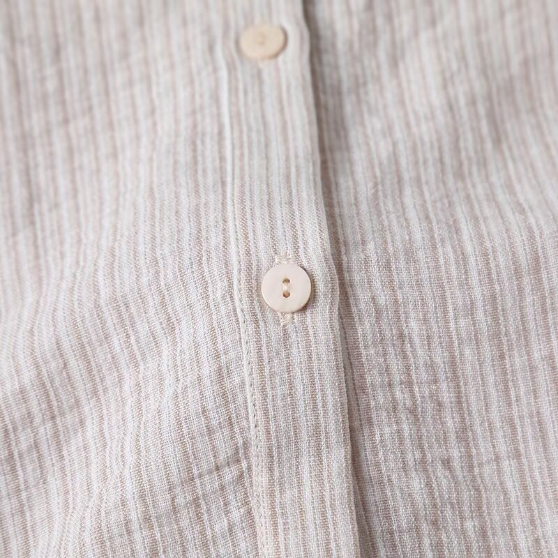 Women's new fashion long sleeved lapel textured striped shirt