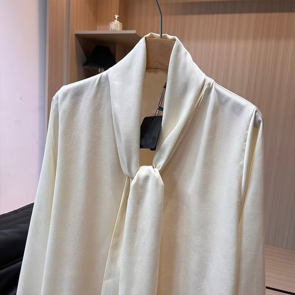 Women's new fashion ribbon decoration long sleeved V-neck draped shirt