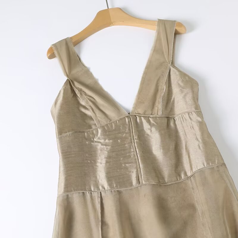Women's new fashion sleeveless V-neck backless MIDI dress