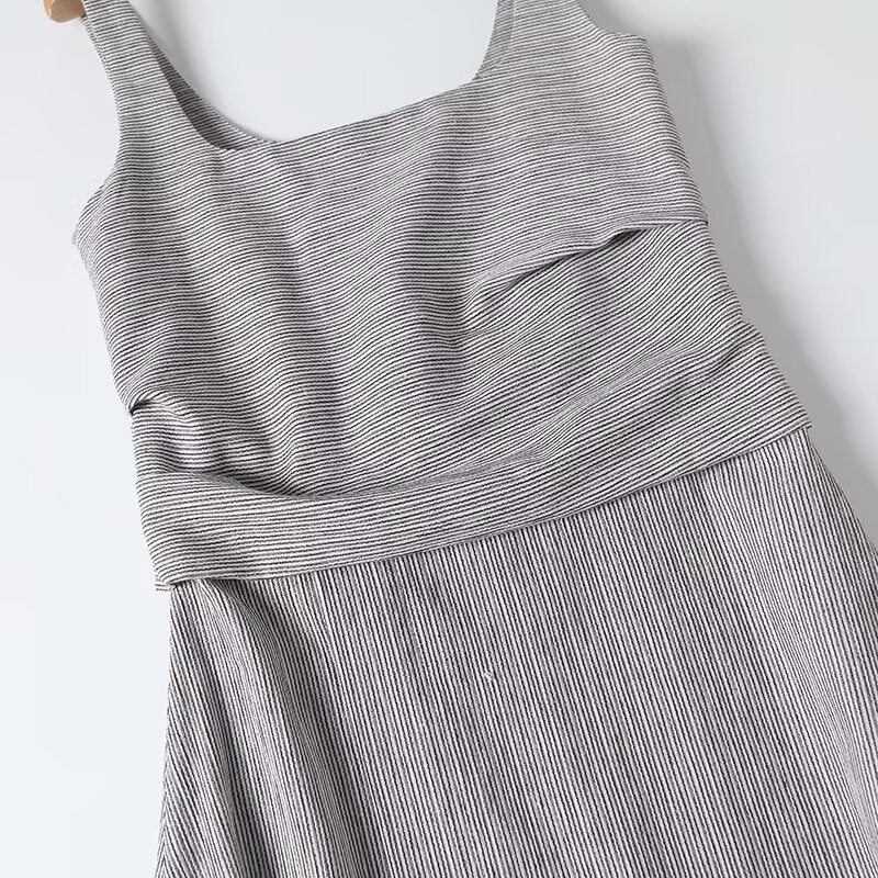 Women's New Fashion Sleeveless pinstripe Square Neck Midi Dress