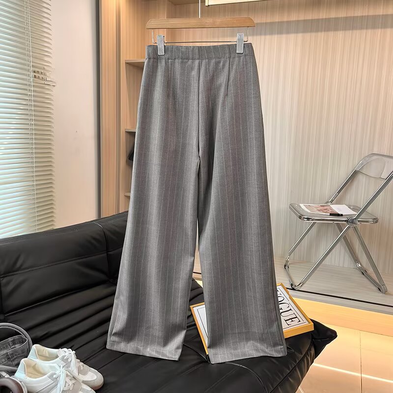 Women's new fashion loose wool striped wide leg pants