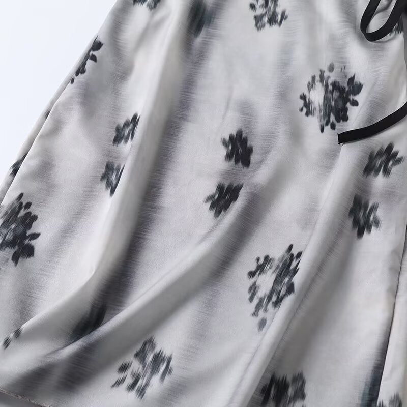Women's new fashion Knot Lace up waist design printed MIDI skirt
