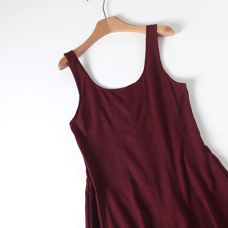 Women's Fashion Leisure draped Linen blend Vest Style Midi Dress