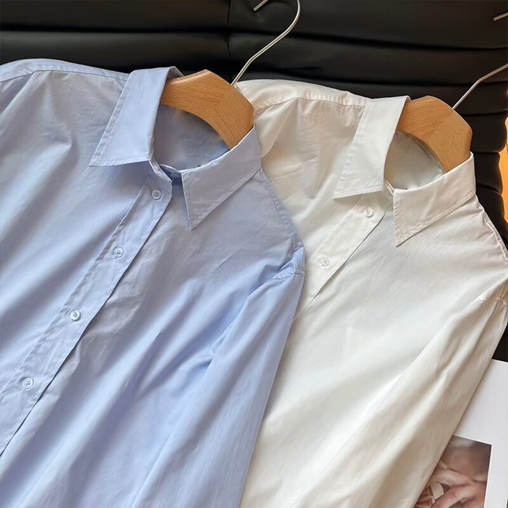 Women's new fashion loose basic style solid cotton long sleeved shirt