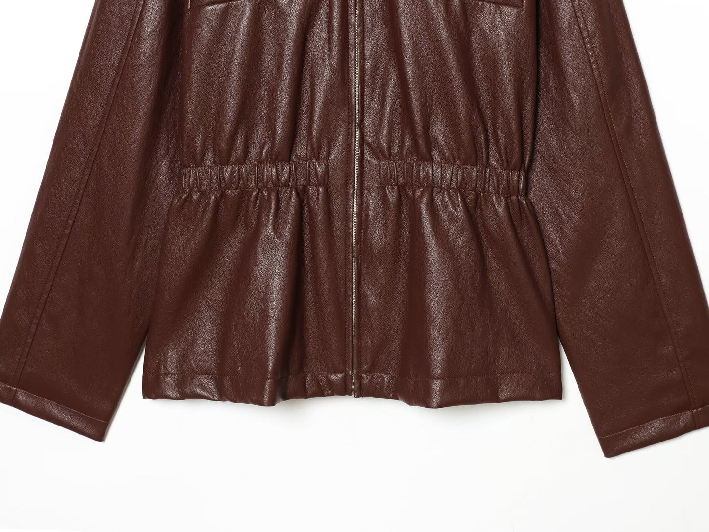 Women's elastic waist imitation leather jacket Coat