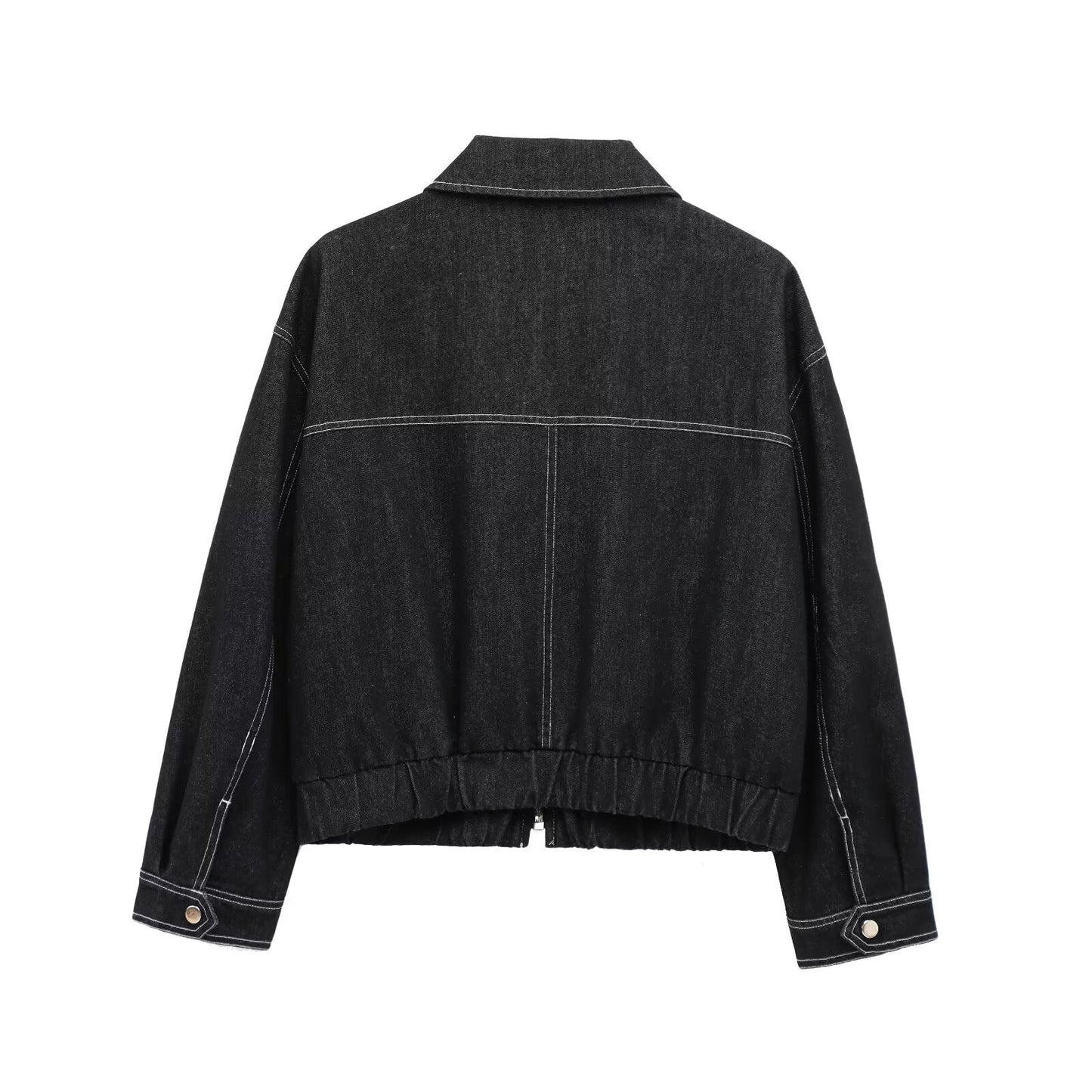 Women's new Fashion flip pocket decoration casual denim effect jacket retro long sleeved zipper women's coat chic top+jeans women's suit