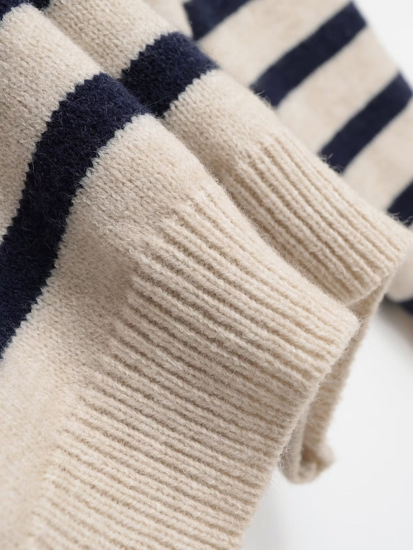 Women's O Neck long sleeved striped knitted sweater