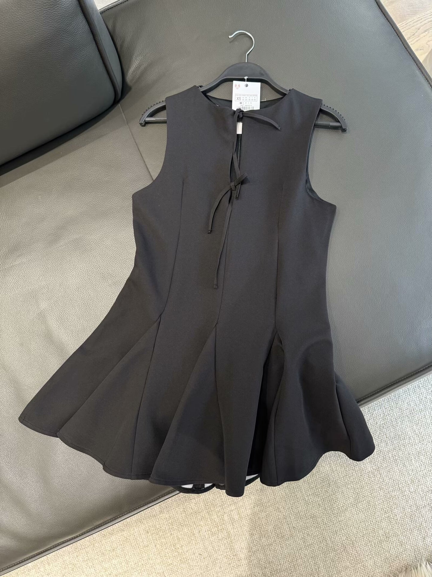 Women's new chic fashion bow tie decoration slim wave style wide swing mini dress retro sleeveless women's dress Mujer
