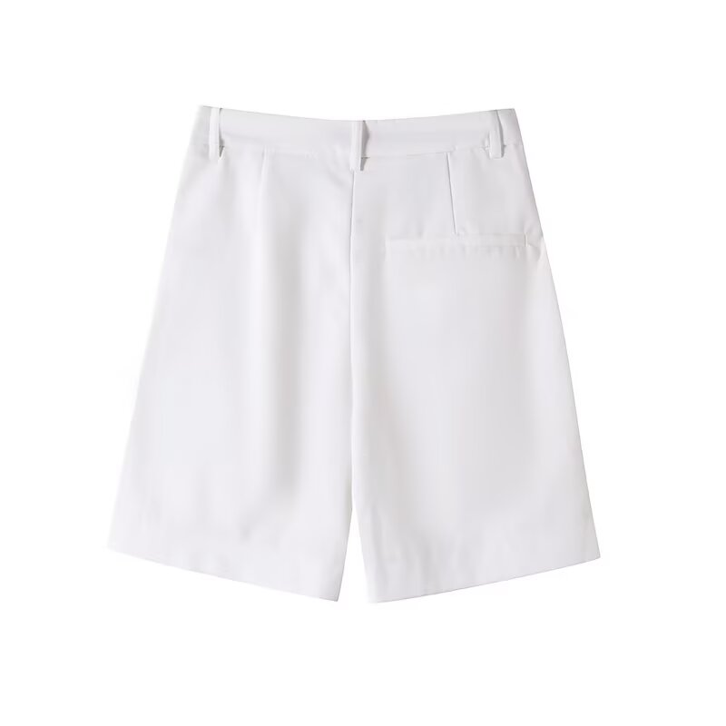 Women's new fashion casual pleated mid waist five quarter shorts