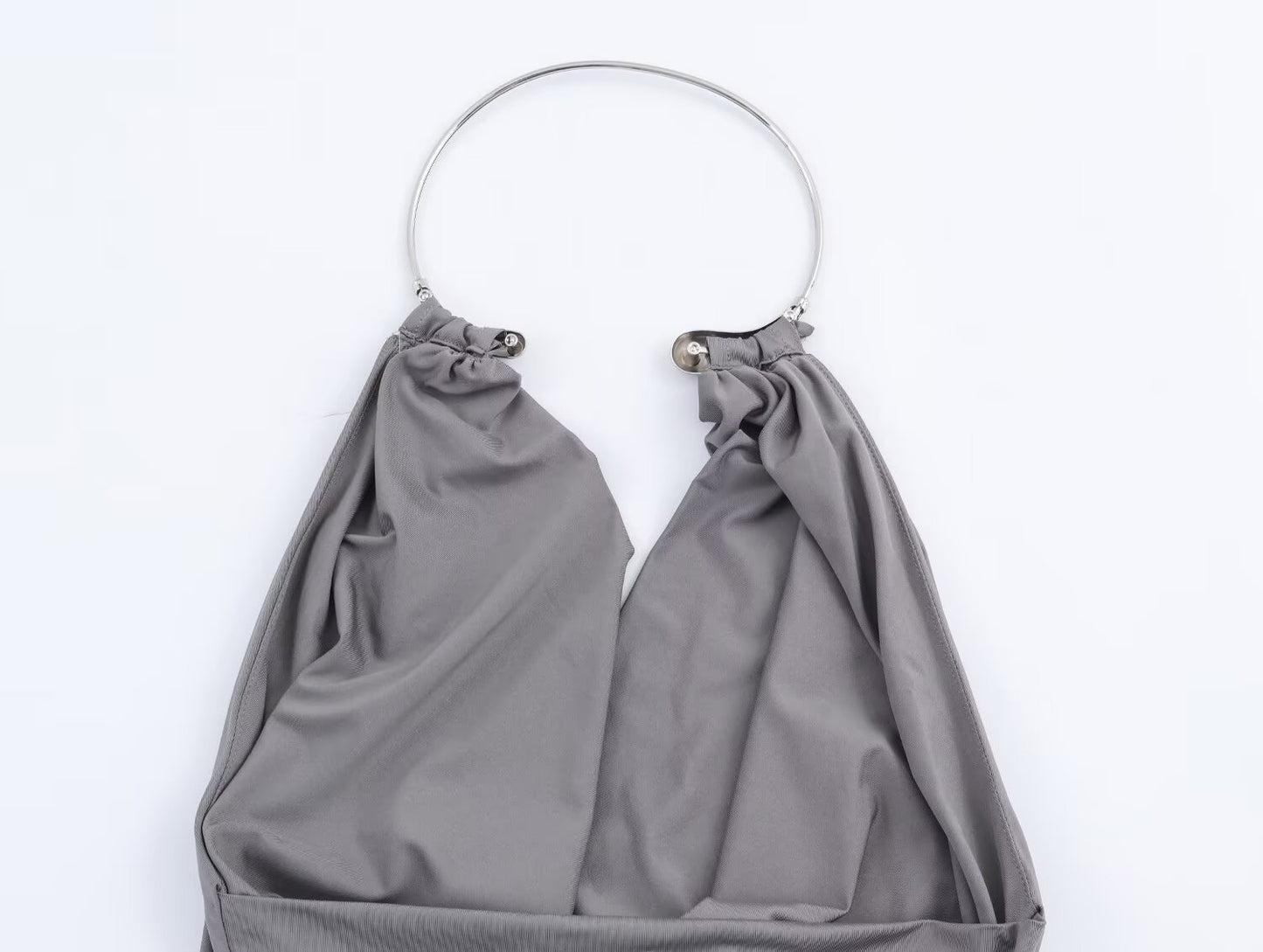 Women's new fashion sexy pleated hanging collar MIDI dress
