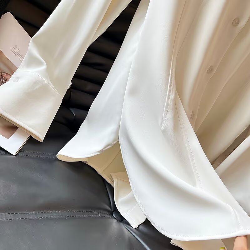 Women's 2025 new fashion slim fit lapel long sleeved shirt