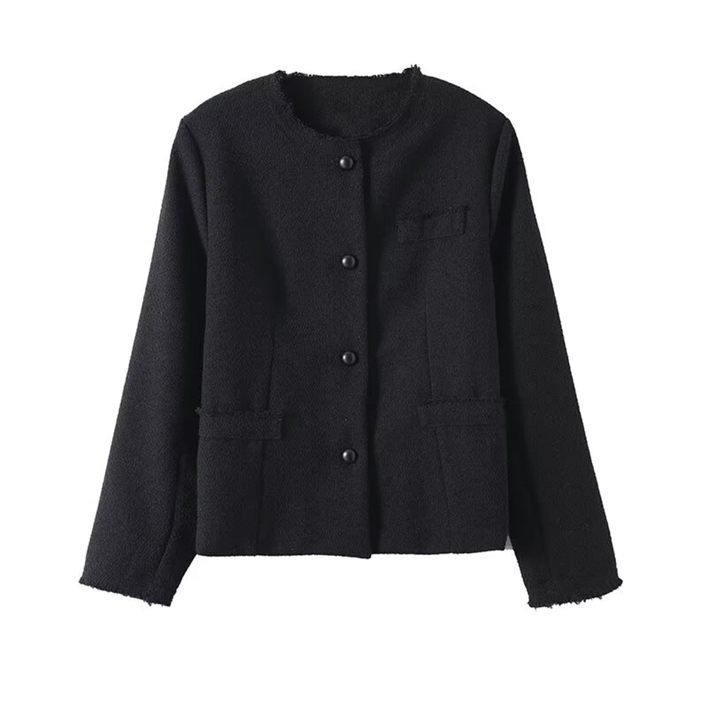 Women's new fashion short single breasted O Neck wool blend Coat