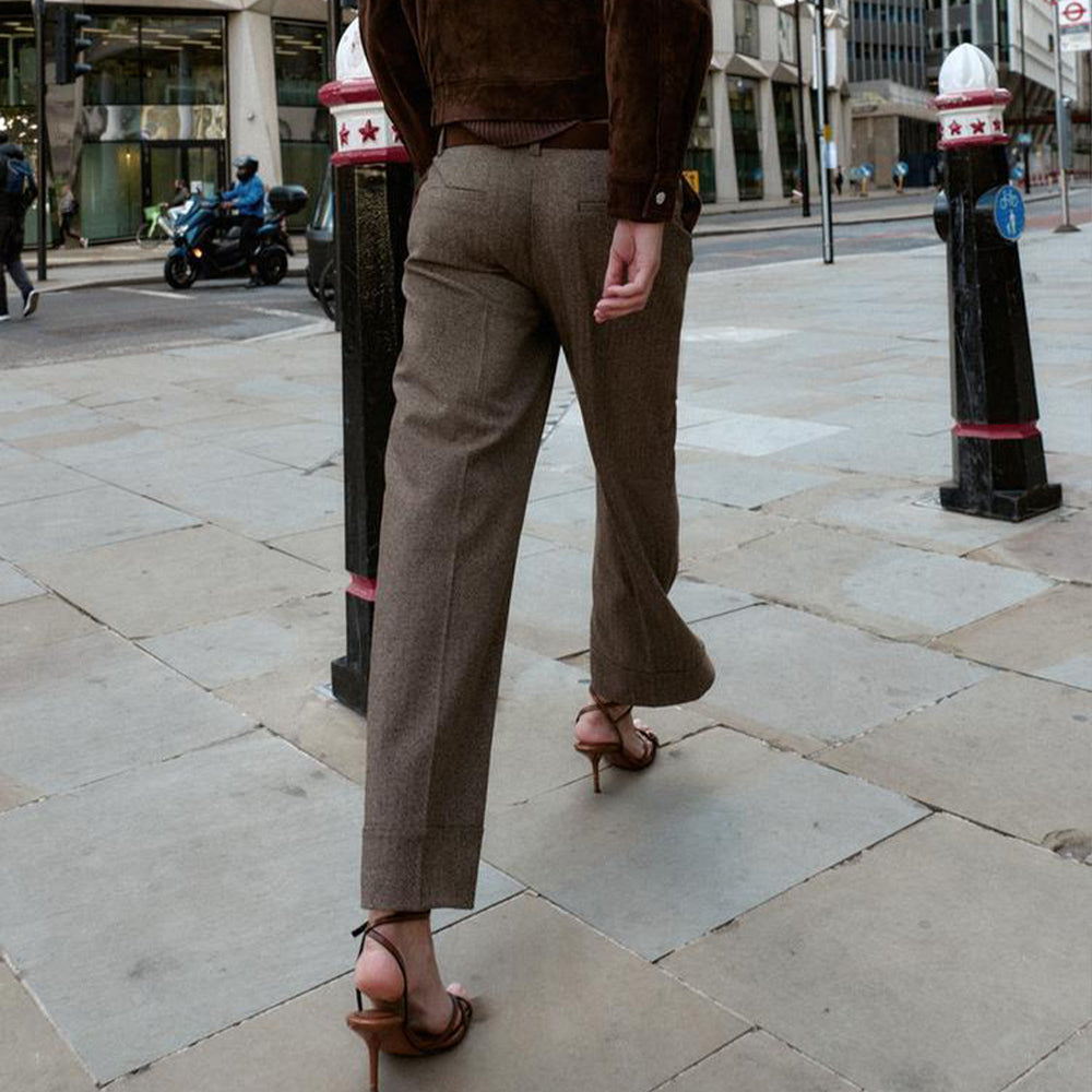 Women's new fashion with Belt casual herringbone diagonal pants