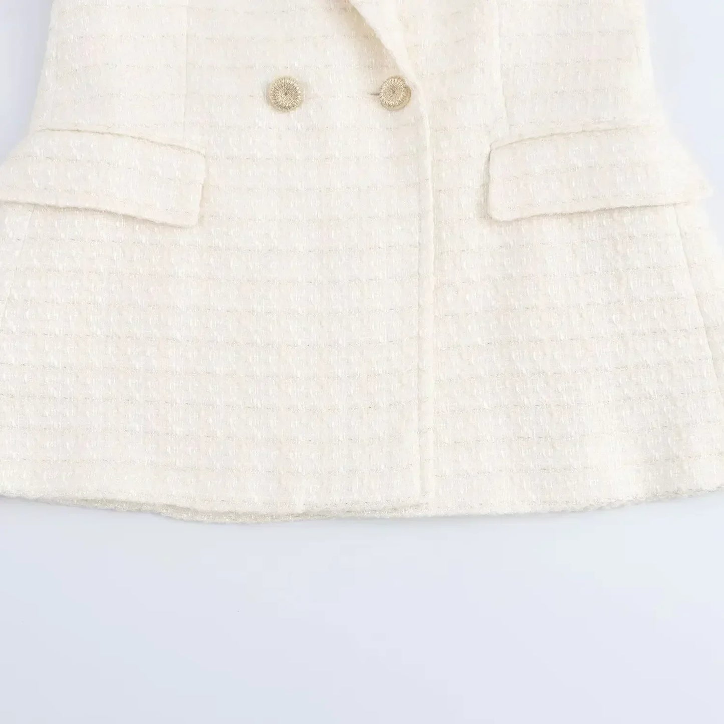 Ladies' new fashion Flip decoration slim double breasted Tweed Check textured suit coat retro long sleeved women's coat chic top