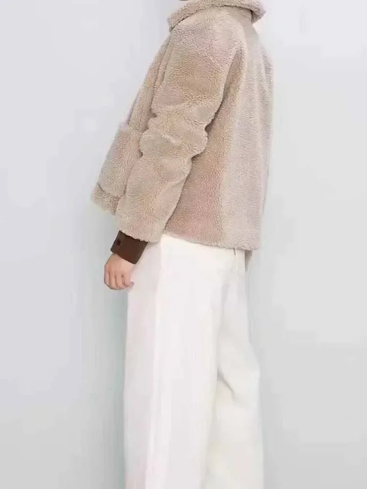 Women's 2024 New Fashion Loose Single breasted Thick Warm Lapel Fleece Coat Retro Long Sleeve Pocket Women's Coat Chic Top