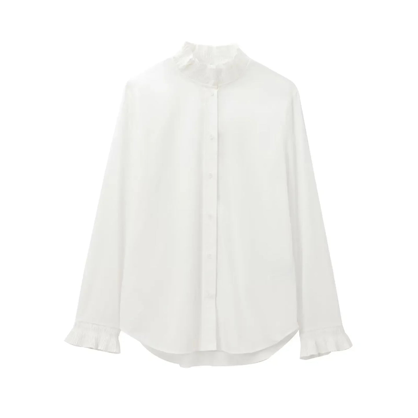Women's new fashion pleated layered decoration casual single breasted solid shirt retro long sleeved women's shirt chic top