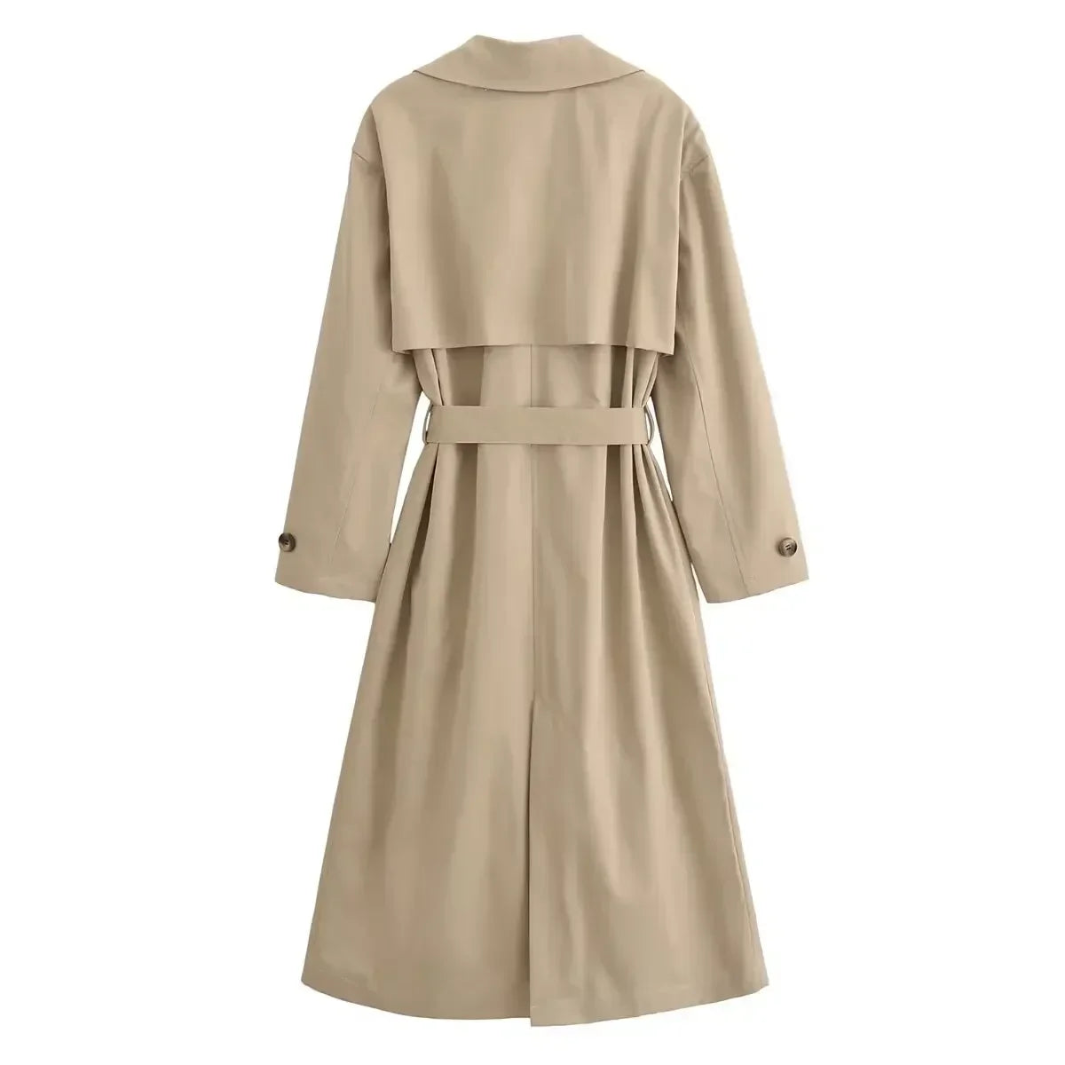 Women's new fashion with belt loose long style double breasted windbreaker coat retro long sleeved pocket women's coat chic top