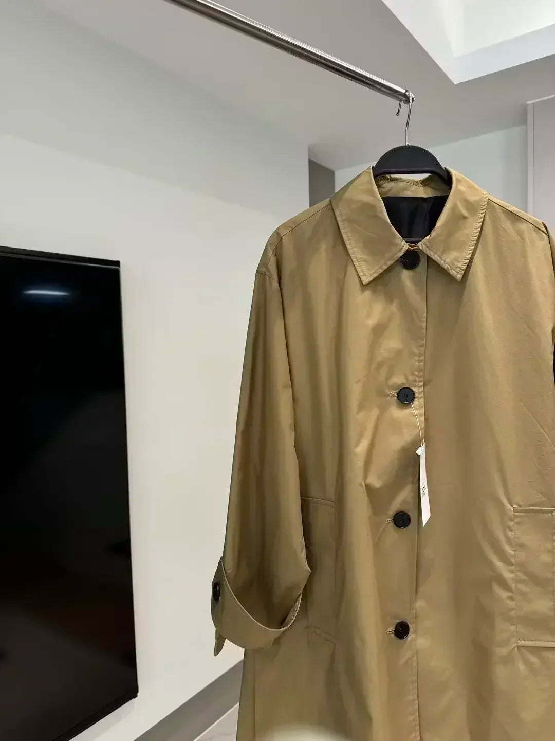 Women's new fashion scarf design loose single breasted cotton windbreaker coat retro long sleeved pocket women's coat