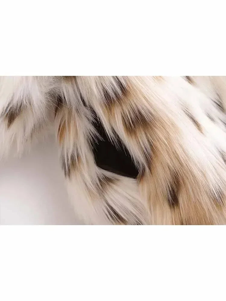 Women's new fashion artificial fur effect short warm print striped fleece coat retro long sleeved pocket women's coat chic top