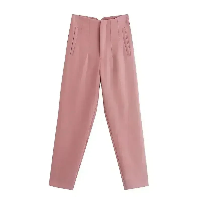 Woman Pants 2023 Chic Fashion Office Wear Pants For Women Vintage High Waist Zipper Fly Female Ankle Trousers Mujer