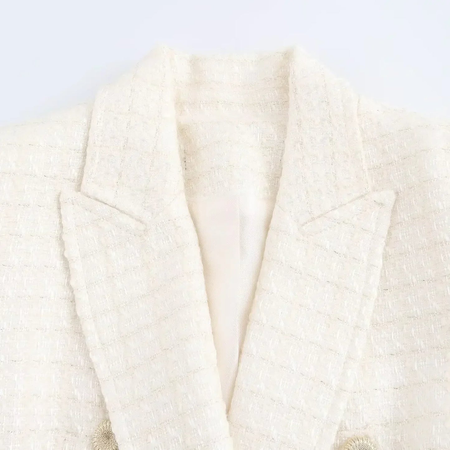 Ladies' new fashion Flip decoration slim double breasted Tweed Check textured suit coat retro long sleeved women's coat chic top