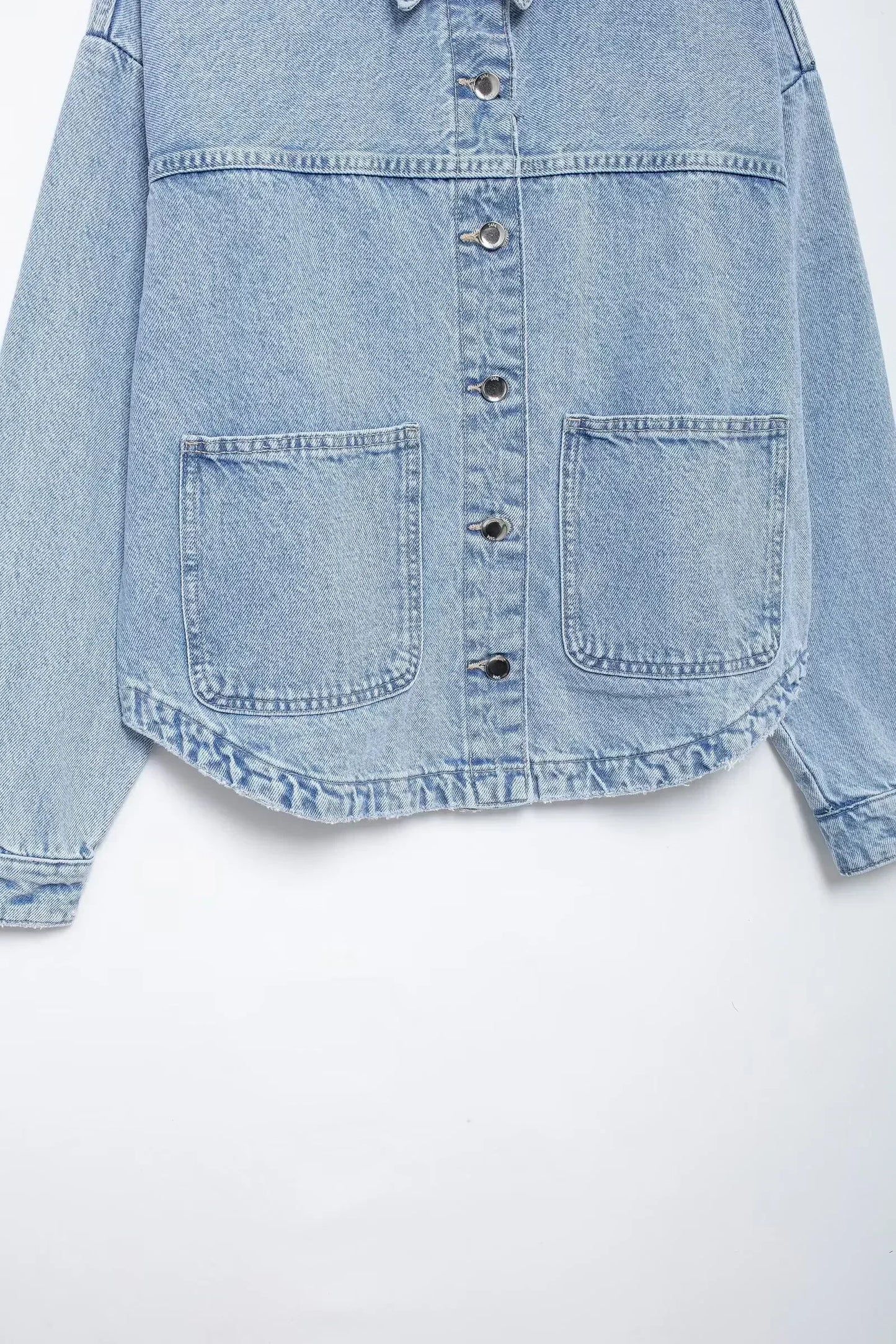 Women's new fashion patch pocket decoration casual lapel denim jacket coat retro long sleeved button up women's coat chic top