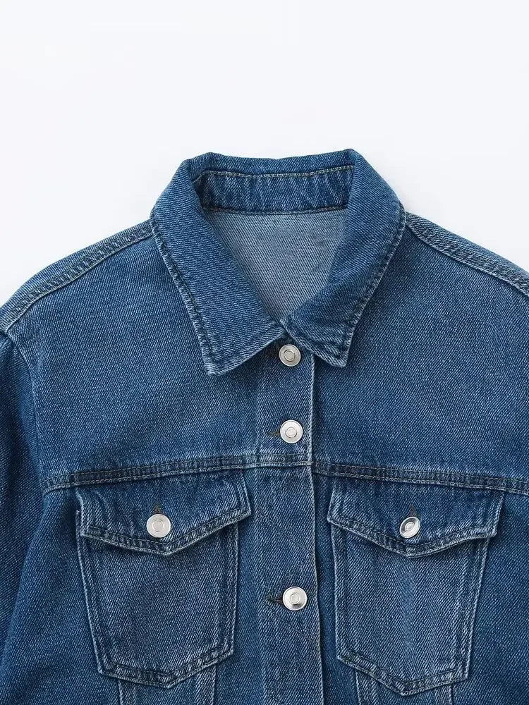 Women's new Fashion loose single breasted casual Versatile denim jacket Coat retro long sleeved pocket women's Coat chic top