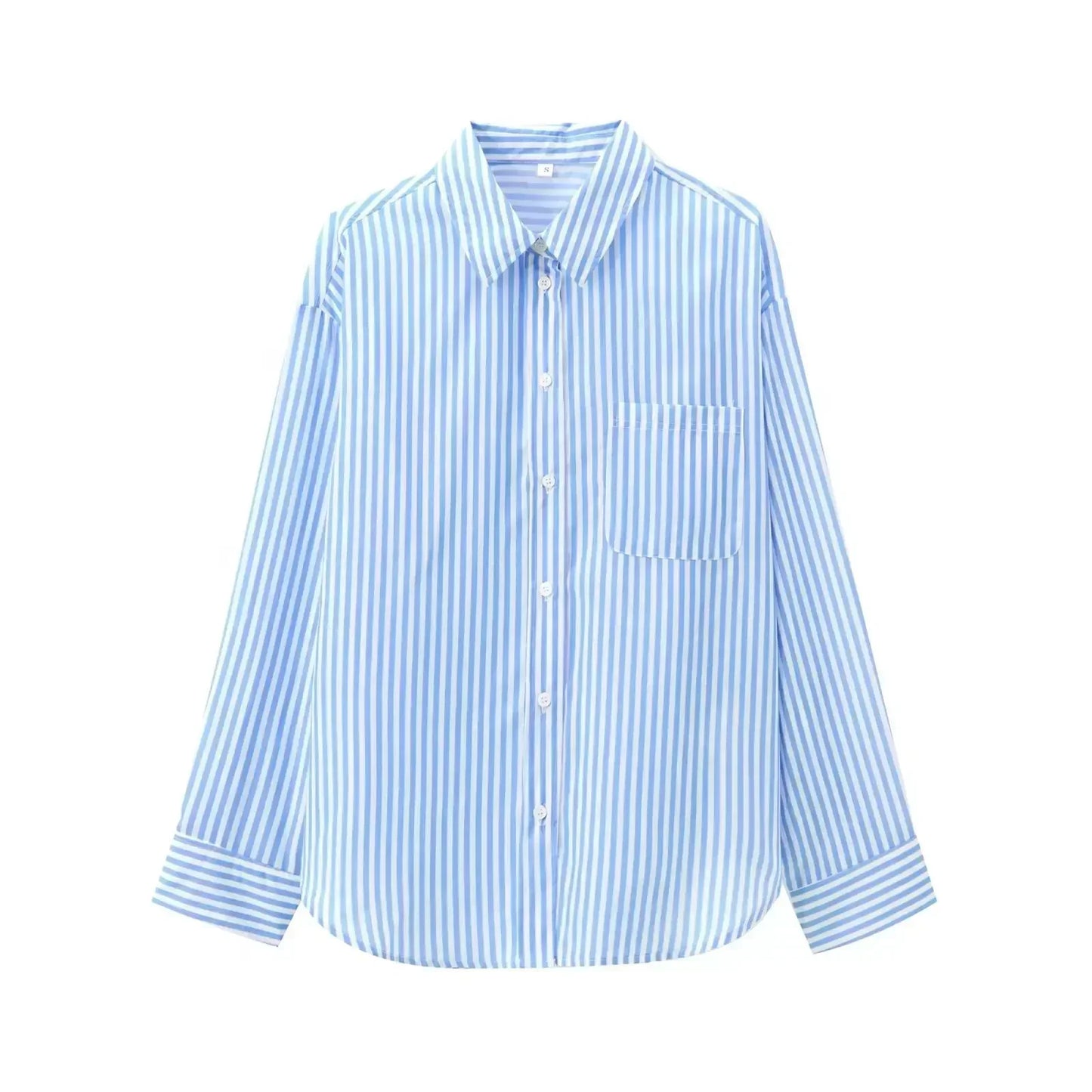 Women's 2024 new fashion pocket decoration loose striped asymmetrical shirt retro long sleeved button up women's shirt