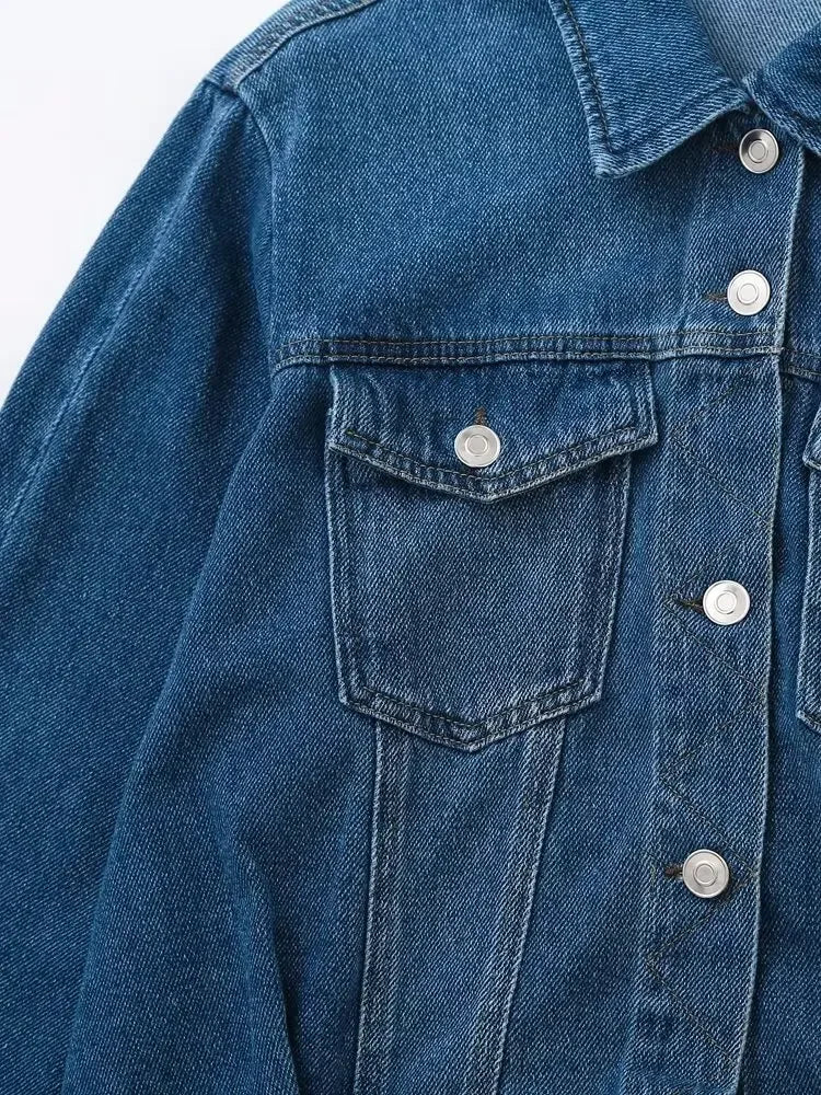 Women's new Fashion loose single breasted casual Versatile denim jacket Coat retro long sleeved pocket women's Coat chic top