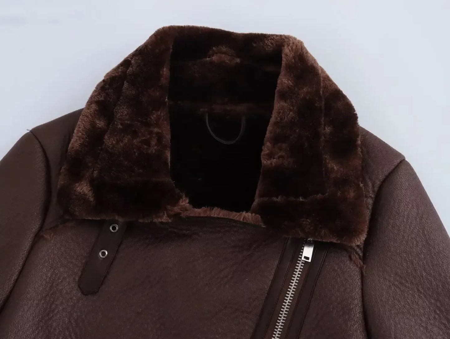 Women's new Fashion With Belt casual thick warm Fur Faux Leather jacket retro long sleeved zipper pocket women's Coat chic top