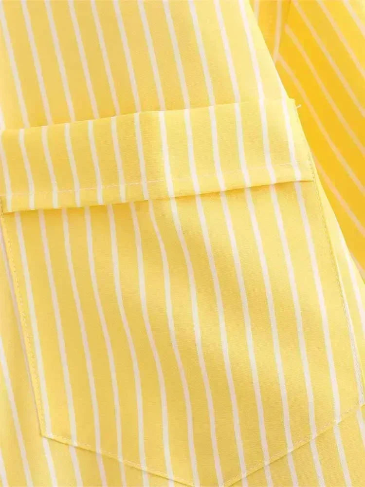 Women's 2024 New Fashion Pocket Decoration Loose Versatile Striped Shirt Retro Long sleeved Button up Women's Shirt Unique Top