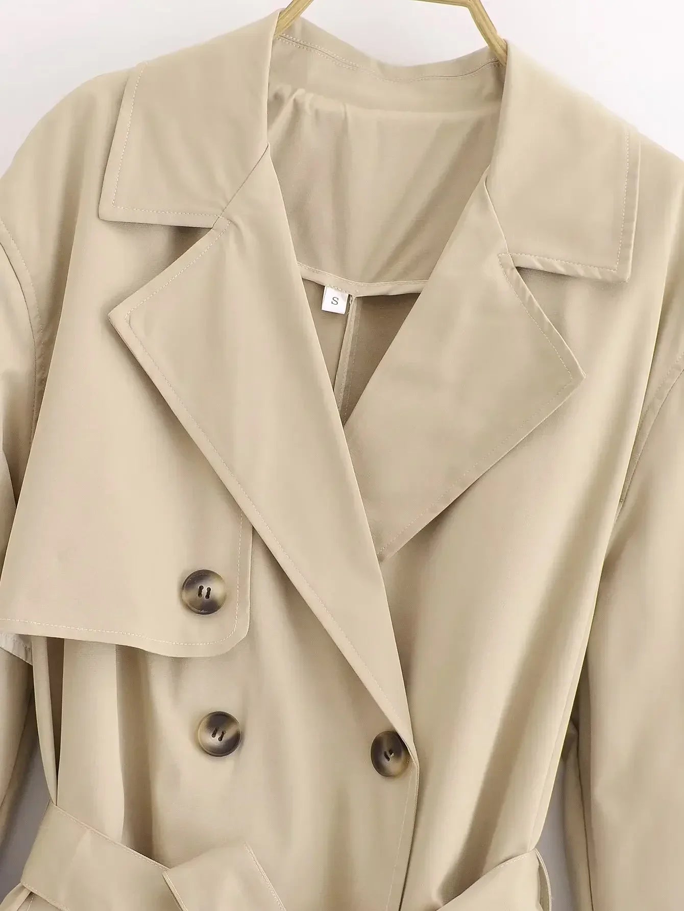 Women's new fashion with belt loose long style double breasted windbreaker coat retro long sleeved pocket women's coat chic top