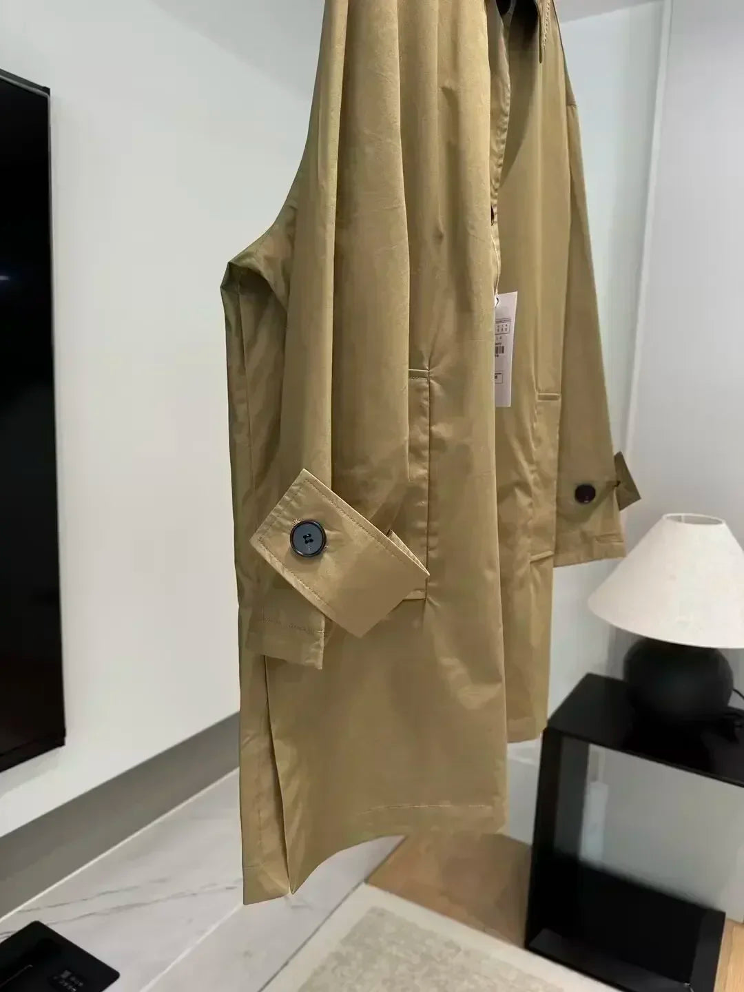 Women's new fashion scarf design loose single breasted cotton windbreaker coat retro long sleeved pocket women's coat