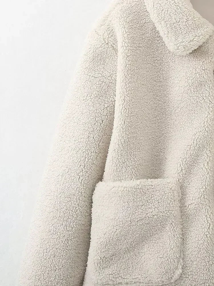 Women's 2024 New Fashion Casual Single breasted Warm Lapel Fleece Jacket Coat Retro Long Sleeve Pocket Women's Coat Unique Top