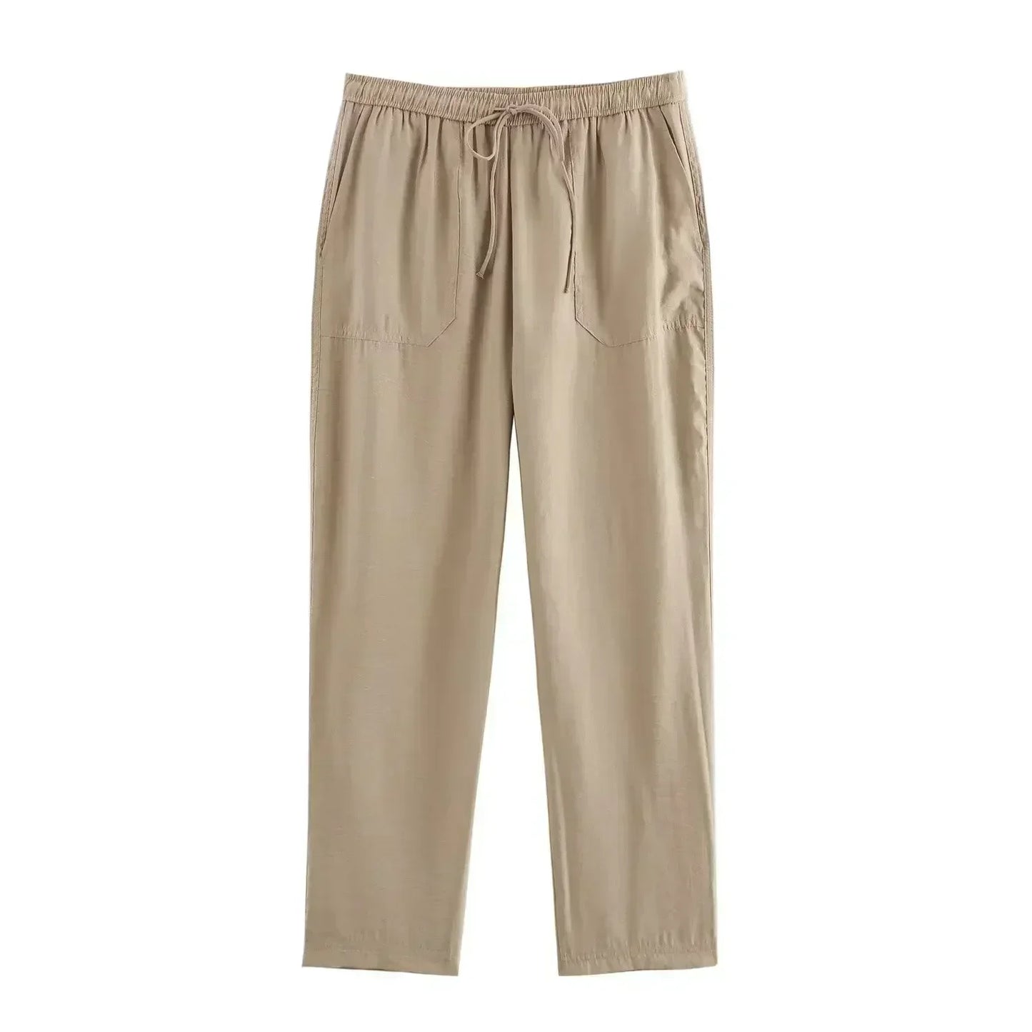 Women's new Fashion side pocket decoration loose casual versatile pants retro elastic waist drawstring Ankle pants Mujer