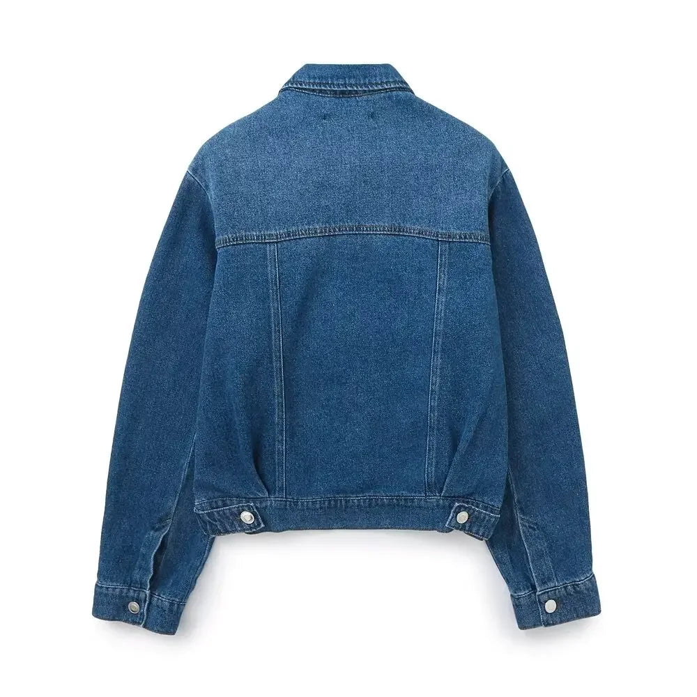 Women's new Fashion loose single breasted casual Versatile denim jacket Coat retro long sleeved pocket women's Coat chic top