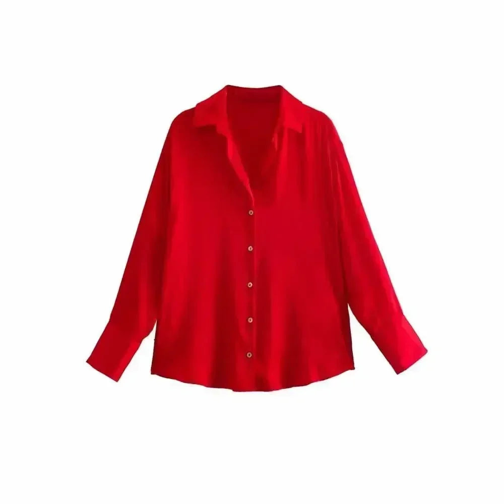 Women's new fashion loose printed striped shirt casual single breasted satin shirt retro long sleeved women's shirt chic top