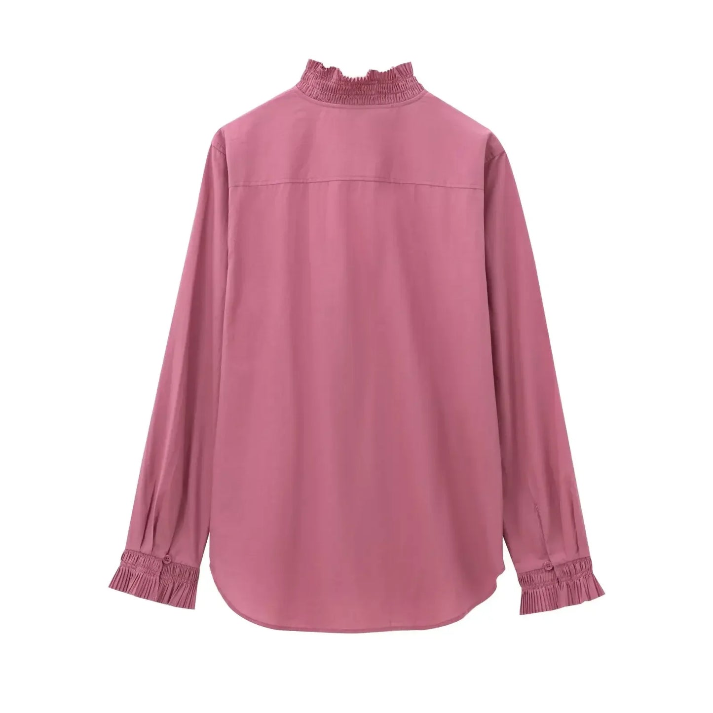 Women's new fashion pleated layered decoration casual single breasted solid shirt retro long sleeved women's shirt chic top