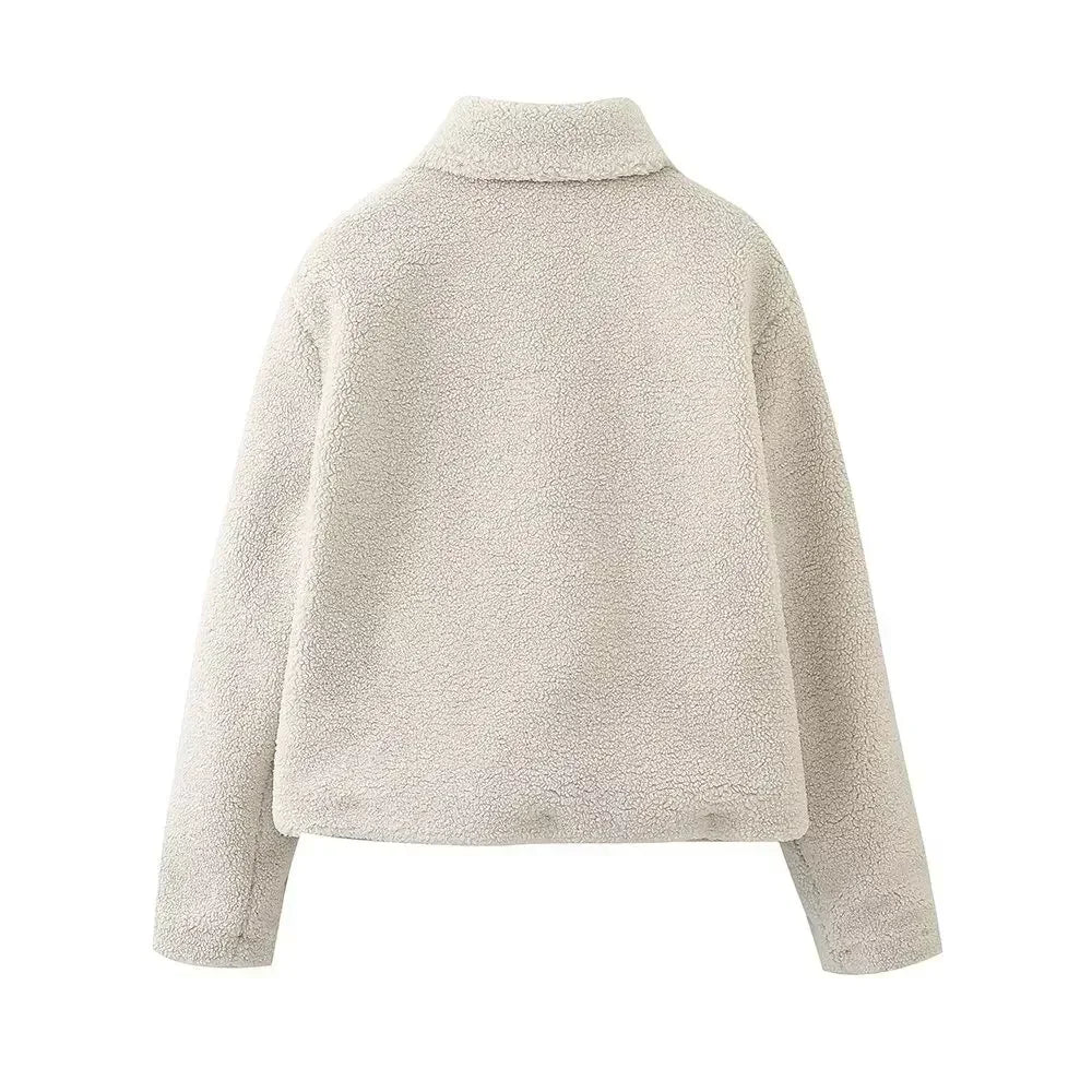 Women's 2024 New Fashion Casual Single breasted Warm Lapel Fleece Jacket Coat Retro Long Sleeve Pocket Women's Coat Unique Top